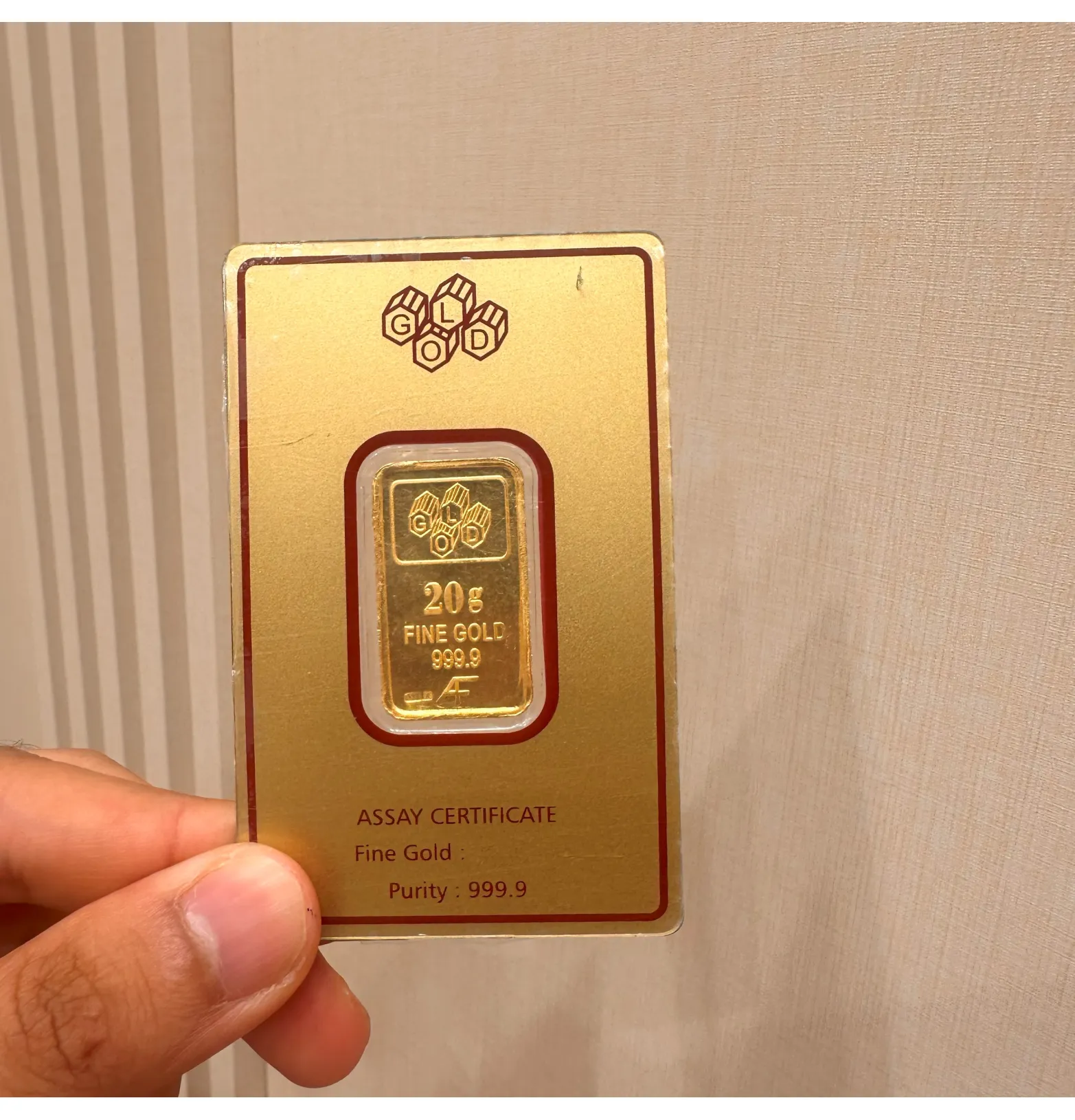20 grams 24 karat (9999) gold bar  ( installments not available )