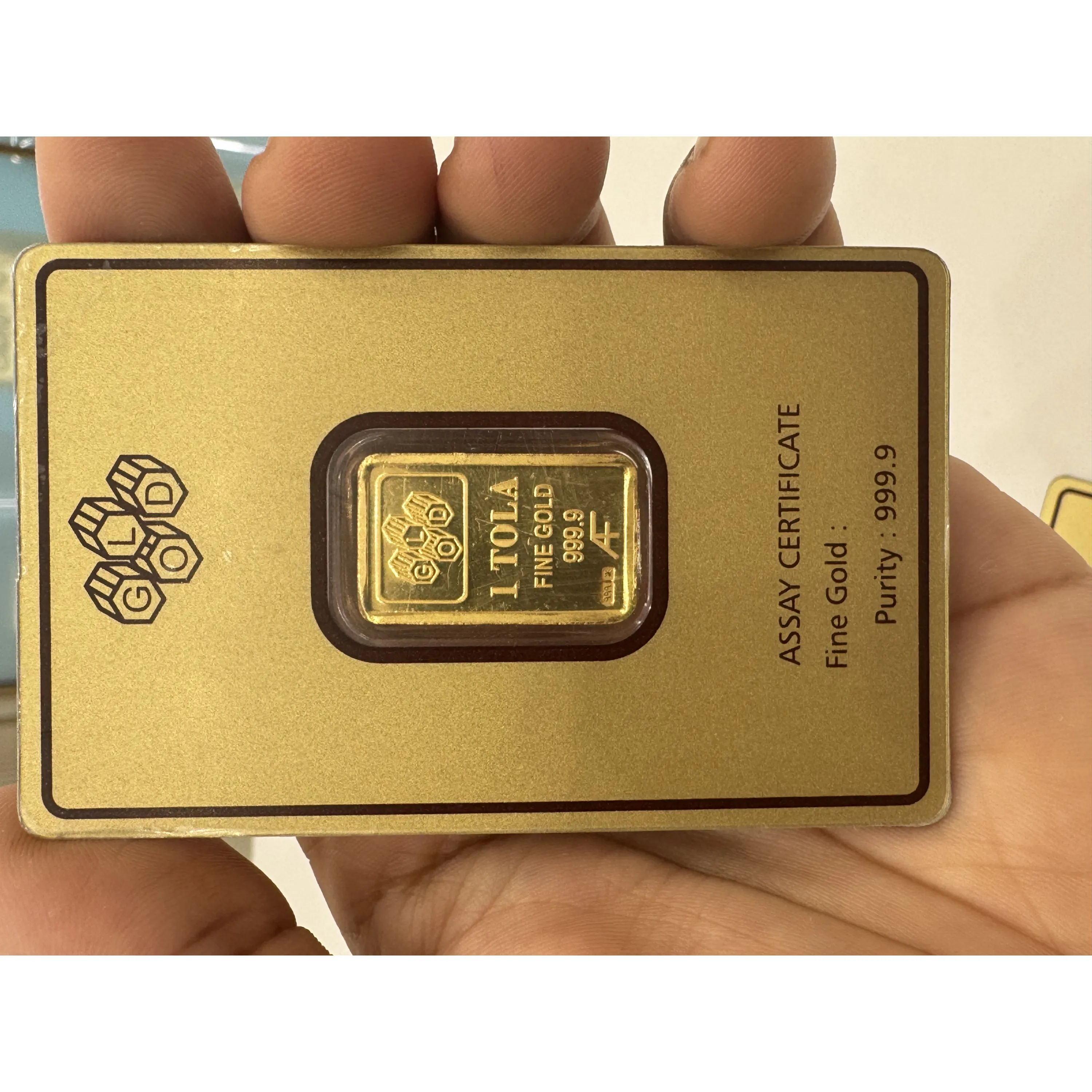 tola 24 karat (9999) gold bar - only purchase by whatsapp 97111978
