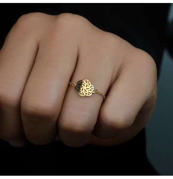 18k gold chain ring, Turkish made - (H-1160)
