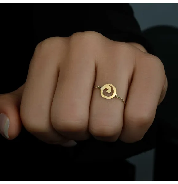 18k gold chain ring, Turkish made - (H-1162)