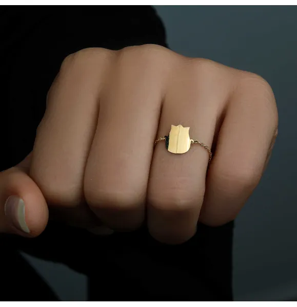 18k gold chain ring, Turkish made - (H-1163)