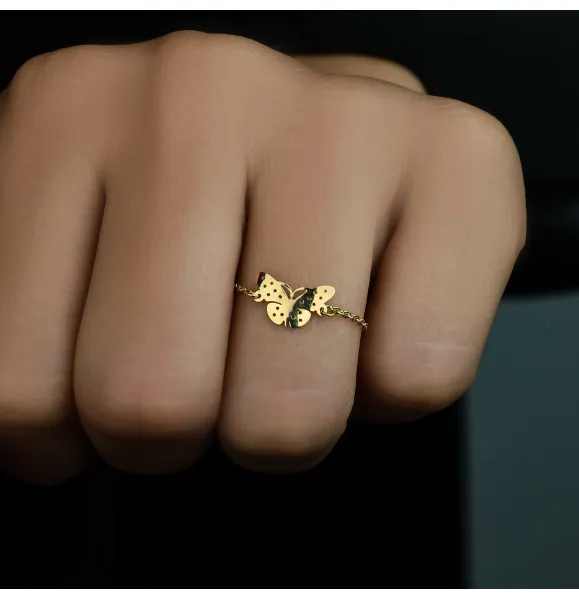 18k gold chain ring, Turkish made - (H-1166)