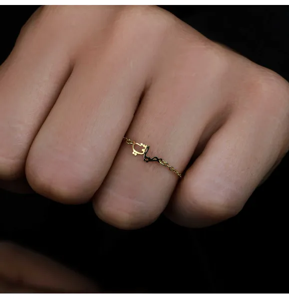 18k gold chain ring, Turkish made - (H-1175)