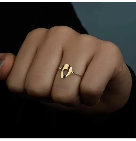 18k gold chain ring, Turkish made - (H-1182)