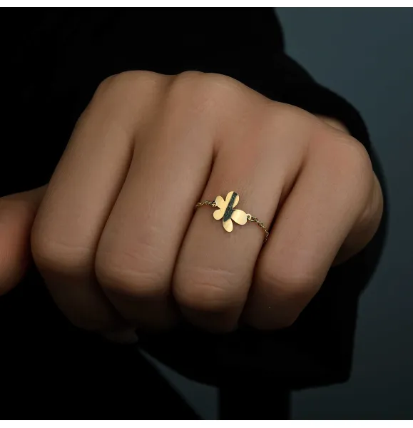 18k gold chain ring, Turkish made - (H-1184)