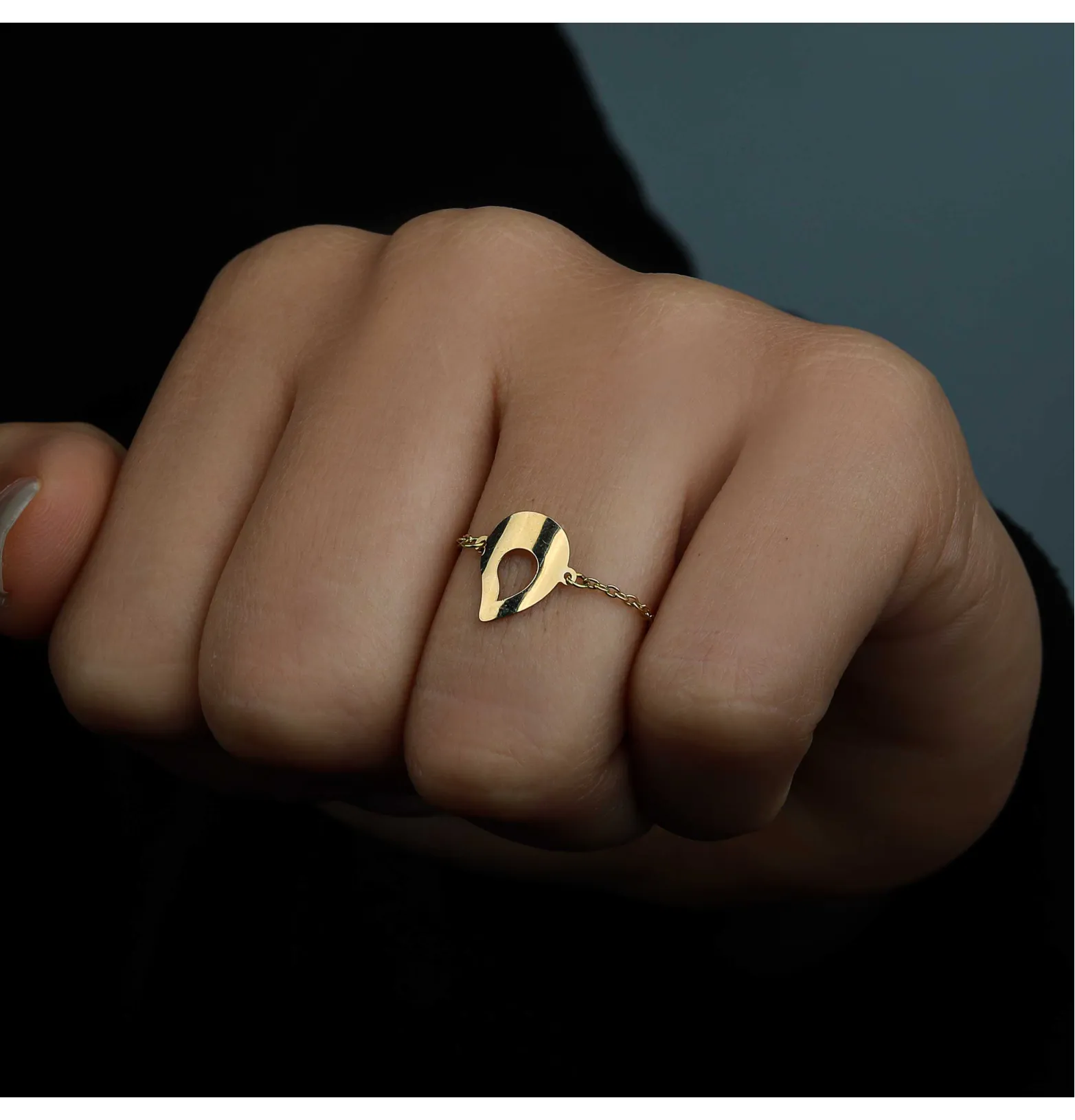 18k gold chain ring, Turkish made