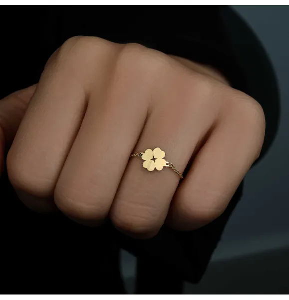 18k gold chain ring, Turkish made - (H-1189)