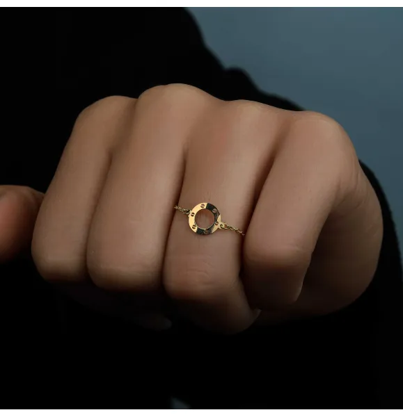 18k gold chain ring, Turkish made - (H-1192)