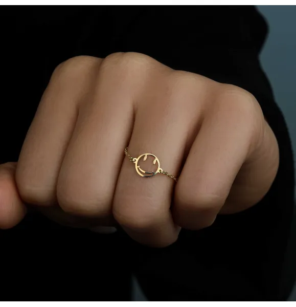 18k gold chain ring, Turkish made - (H-1193)