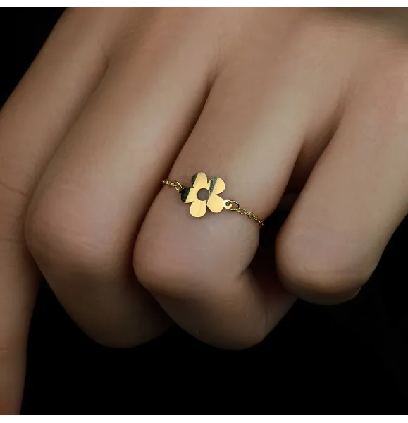 18k gold chain ring, Turkish made - (H-1222)
