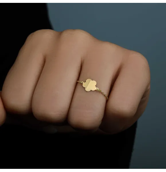18k gold chain ring, Turkish made - (H-1225)
