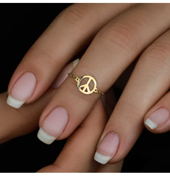 18k gold chain ring, Turkish made - (H-1227)