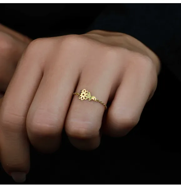 18k gold chain ring, Turkish made - (H-1231)