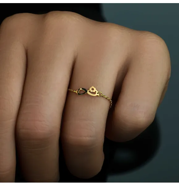 18k gold chain ring, Turkish made - (H-1239)