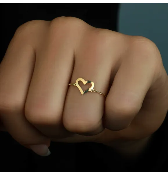 18k gold chain ring, Turkish made - (H-1242)