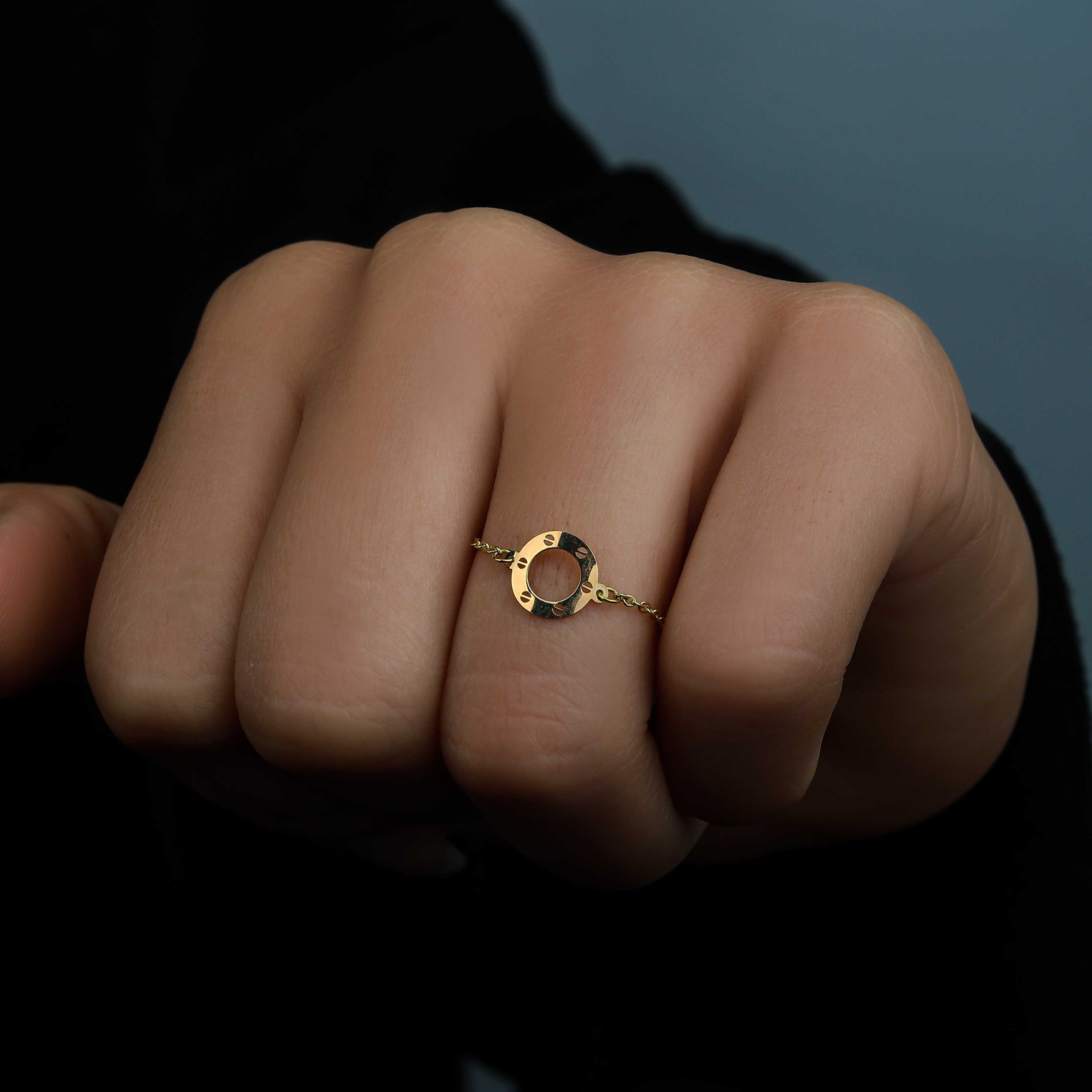 18k gold chain ring, Turkish made