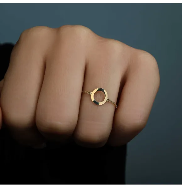 18k gold chain ring, Turkish made - (H-1253)