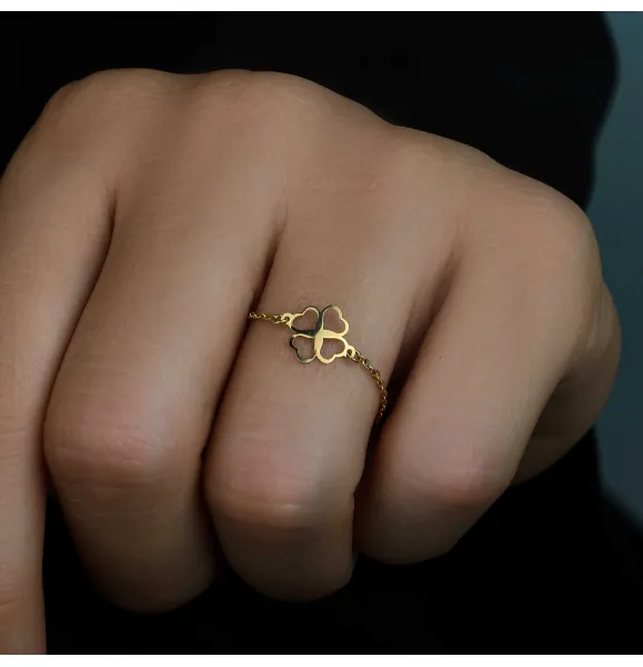 18k gold chain ring, Turkish made - (H-1254)