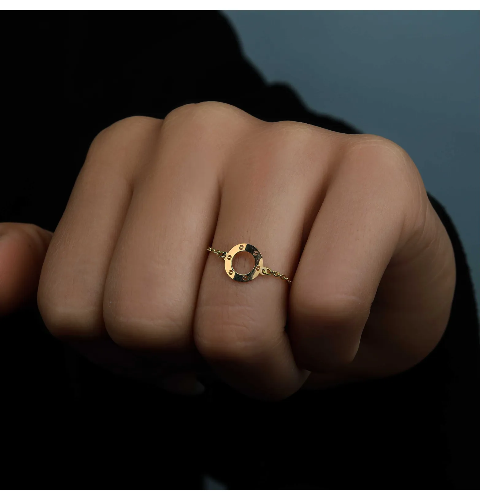 18k gold chain ring, Turkish made