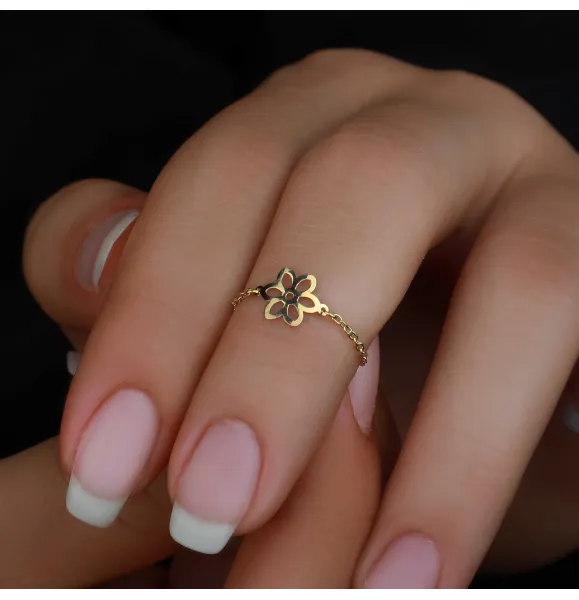 18k gold chain ring, Turkish made - (H-1302)