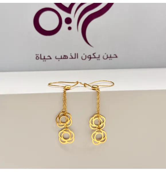 21-karat gold pendant earrings, Turkish made - (H-1423)
