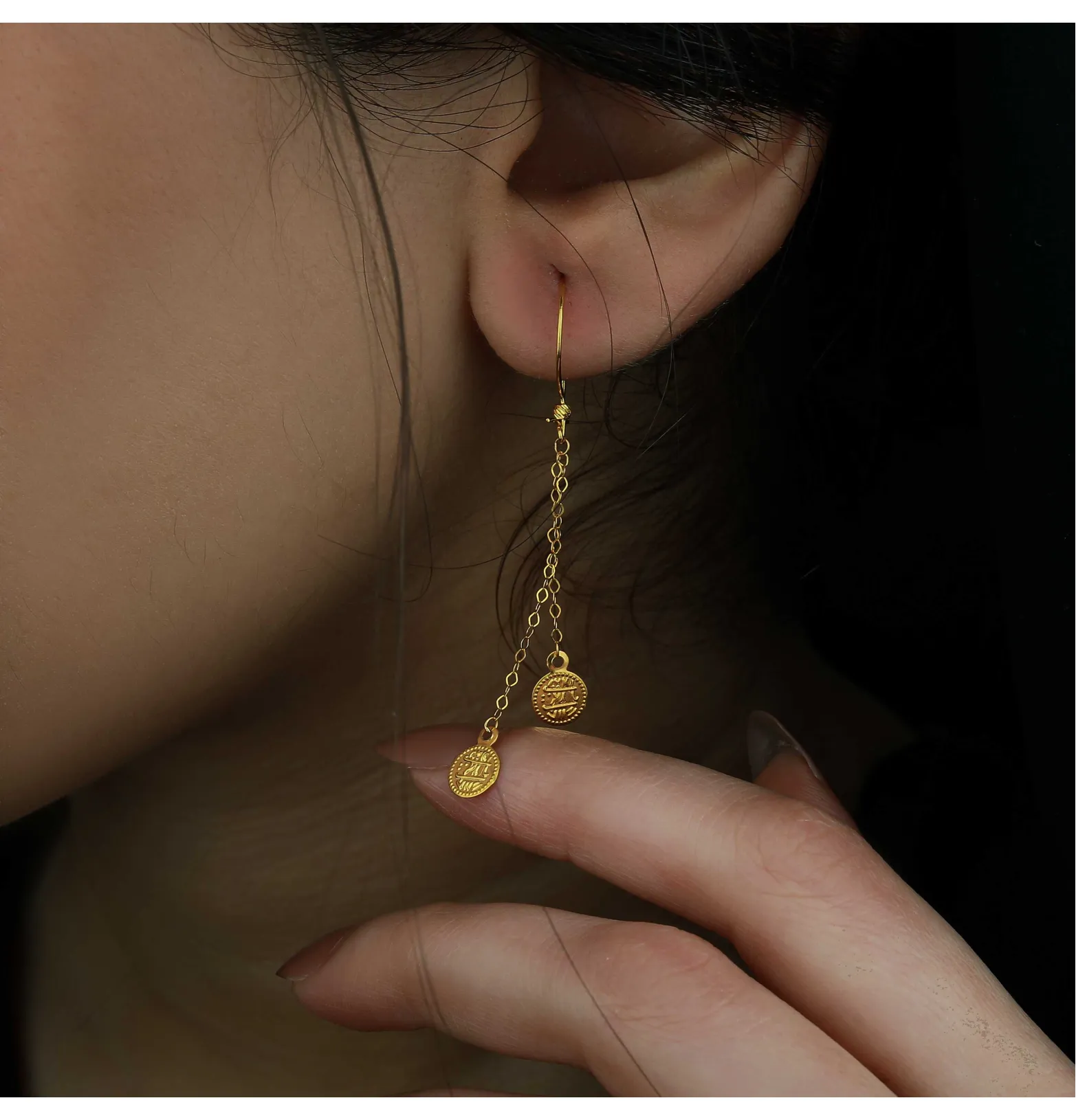 21 karat gold pendant earrings, made in Turkey