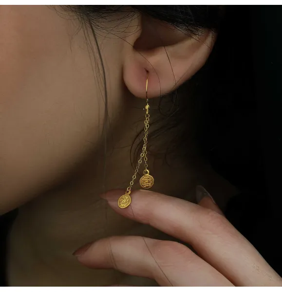 21 karat gold pendant earrings, made in Turkey