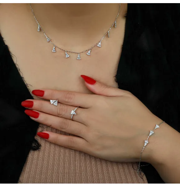 18 karat white gold set, made in Turkey - (H-271)