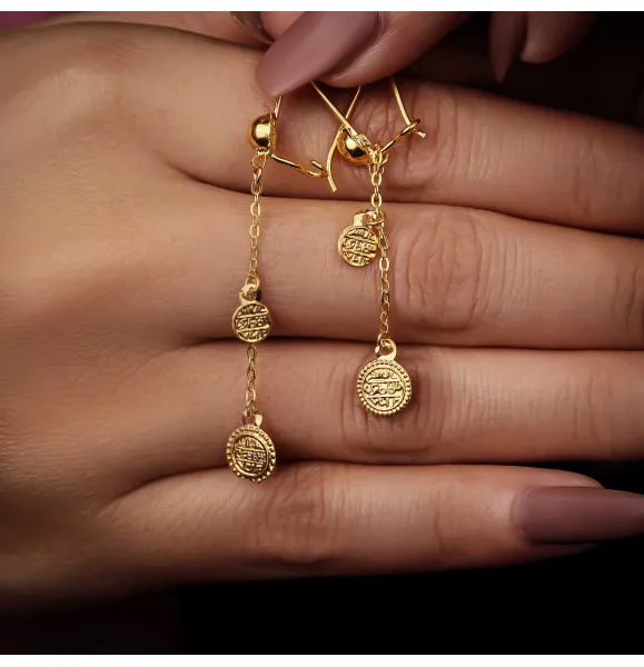 21 karat gold pendant earrings, made in Turkey