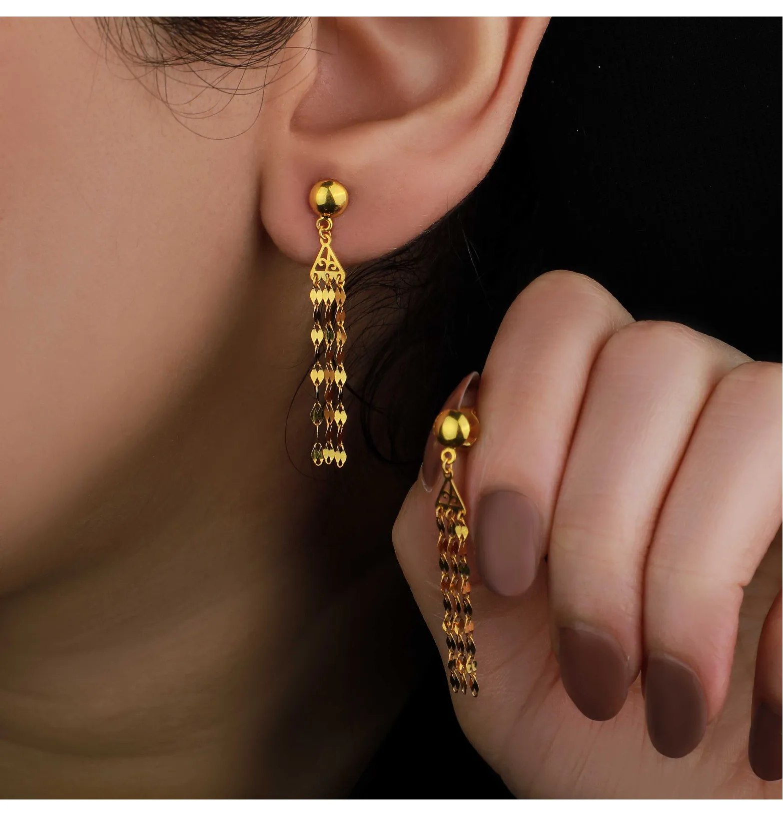 21 karat gold earrings, made in Turkey