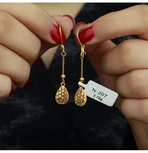 21-karat gold earrings, Turkish made - (N-0207)