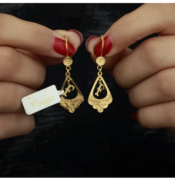 21-karat gold pendant earrings, Omani made - (N-0209)