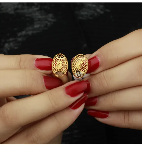 21-karat gold earrings, Turkish made - (N-0213)