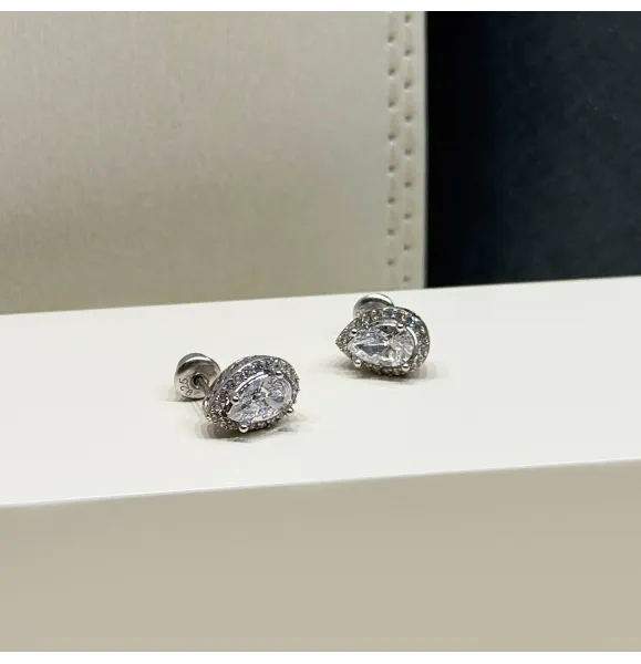 Silver earrings with Swarovski zirconia, 925 sterling silver - (R-0155)