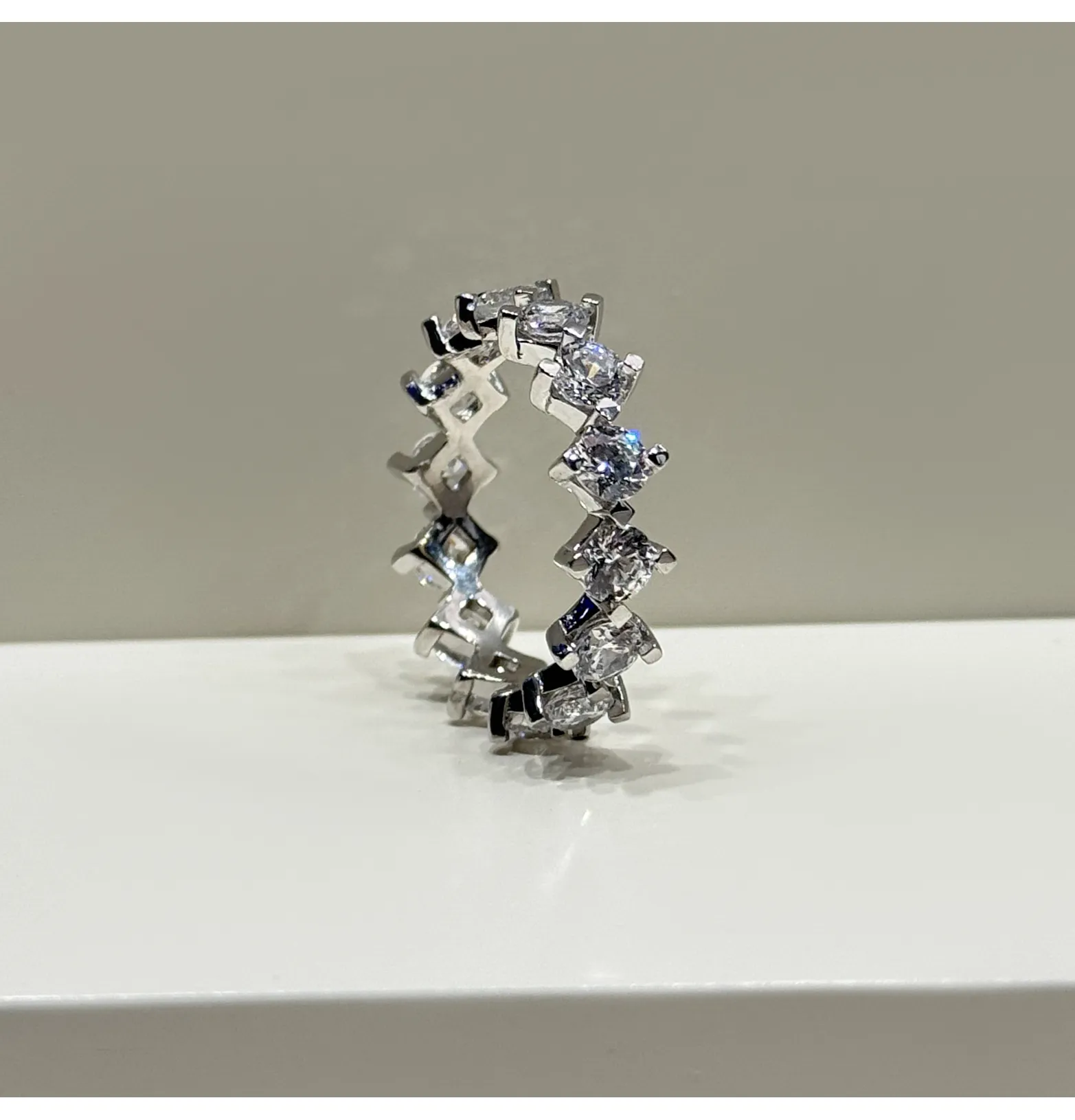 Silver wedding band with Swarovski zircon, 925 sterling silver