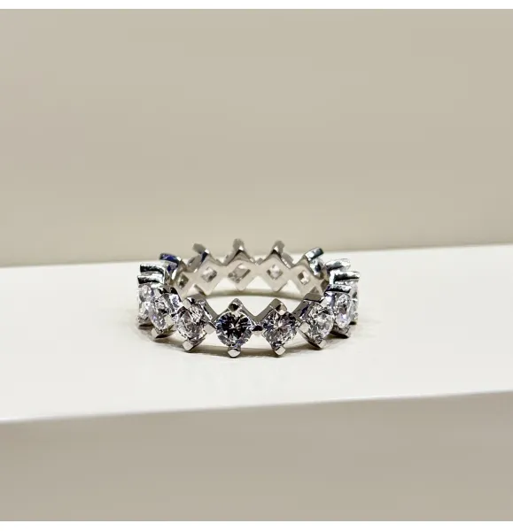 Silver wedding band with Swarovski zircon, 925 sterling silver - (R-0163)