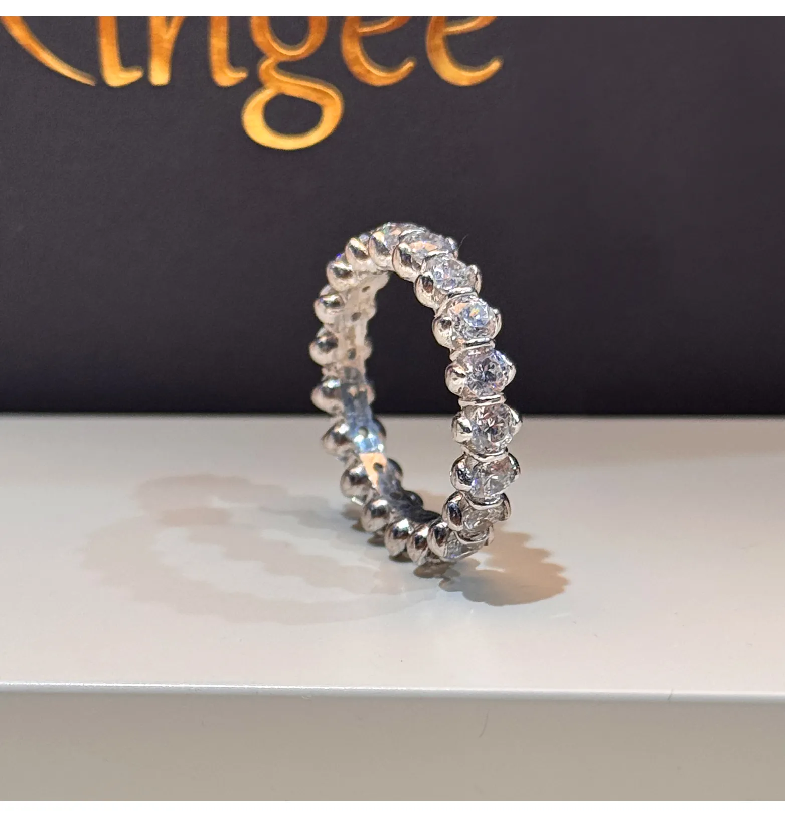 Silver wedding band with Swarovski zircon, 925 sterling silver