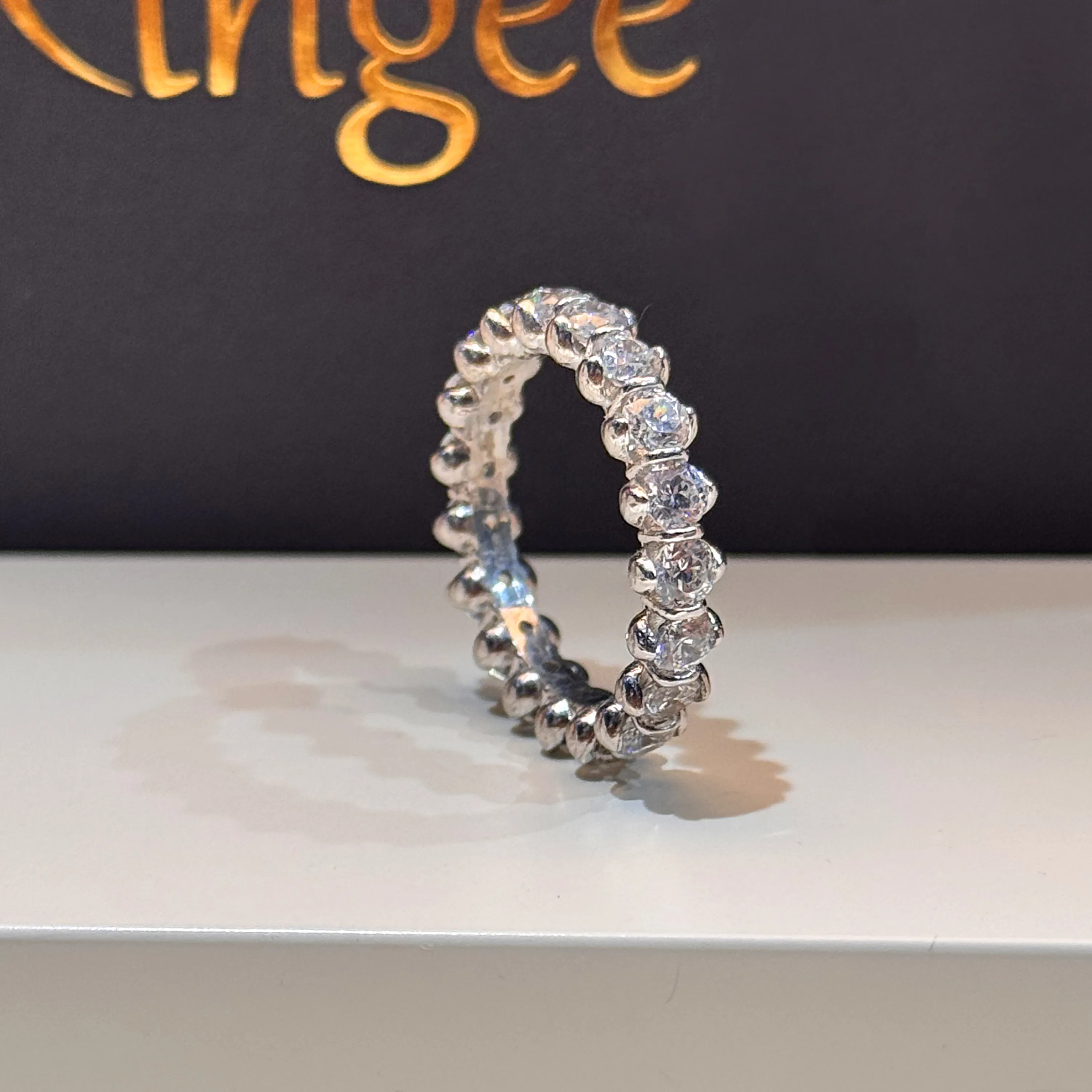 Silver wedding band with Swarovski zircon, 925 sterling silver