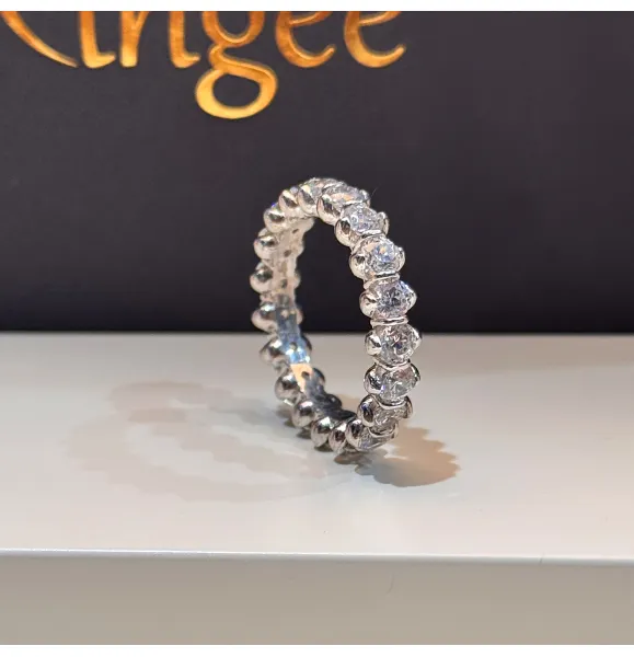 Silver wedding band with Swarovski zircon, 925 sterling silver - (R-0232)