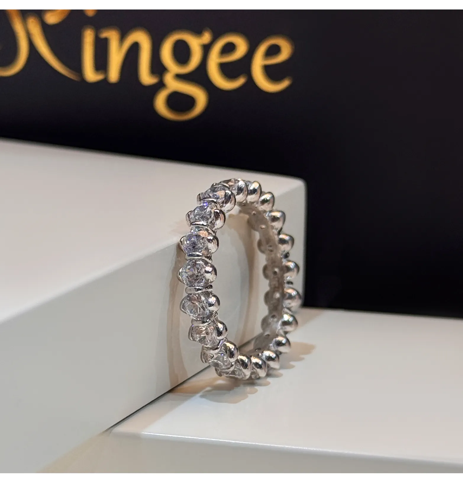 Silver wedding band with Swarovski zircon, 925 sterling silver