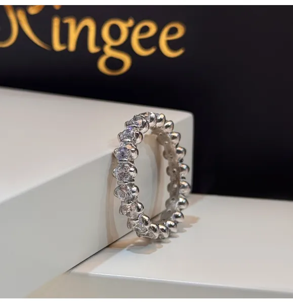 Silver wedding band with Swarovski zircon, 925 sterling silver - (R-0239)