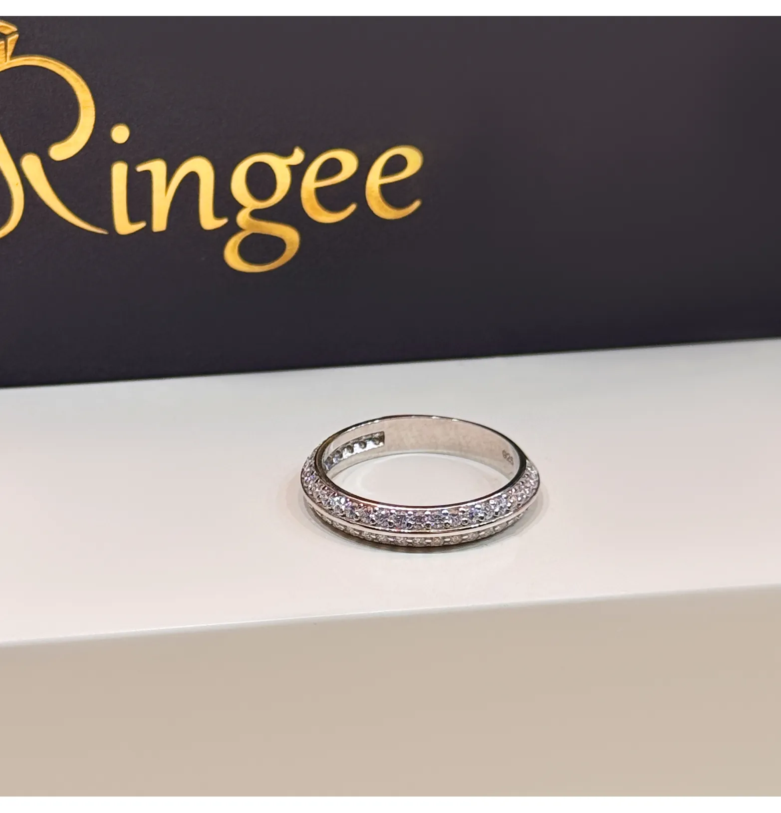 Silver wedding band with Swarovski zircon, 925 sterling silver