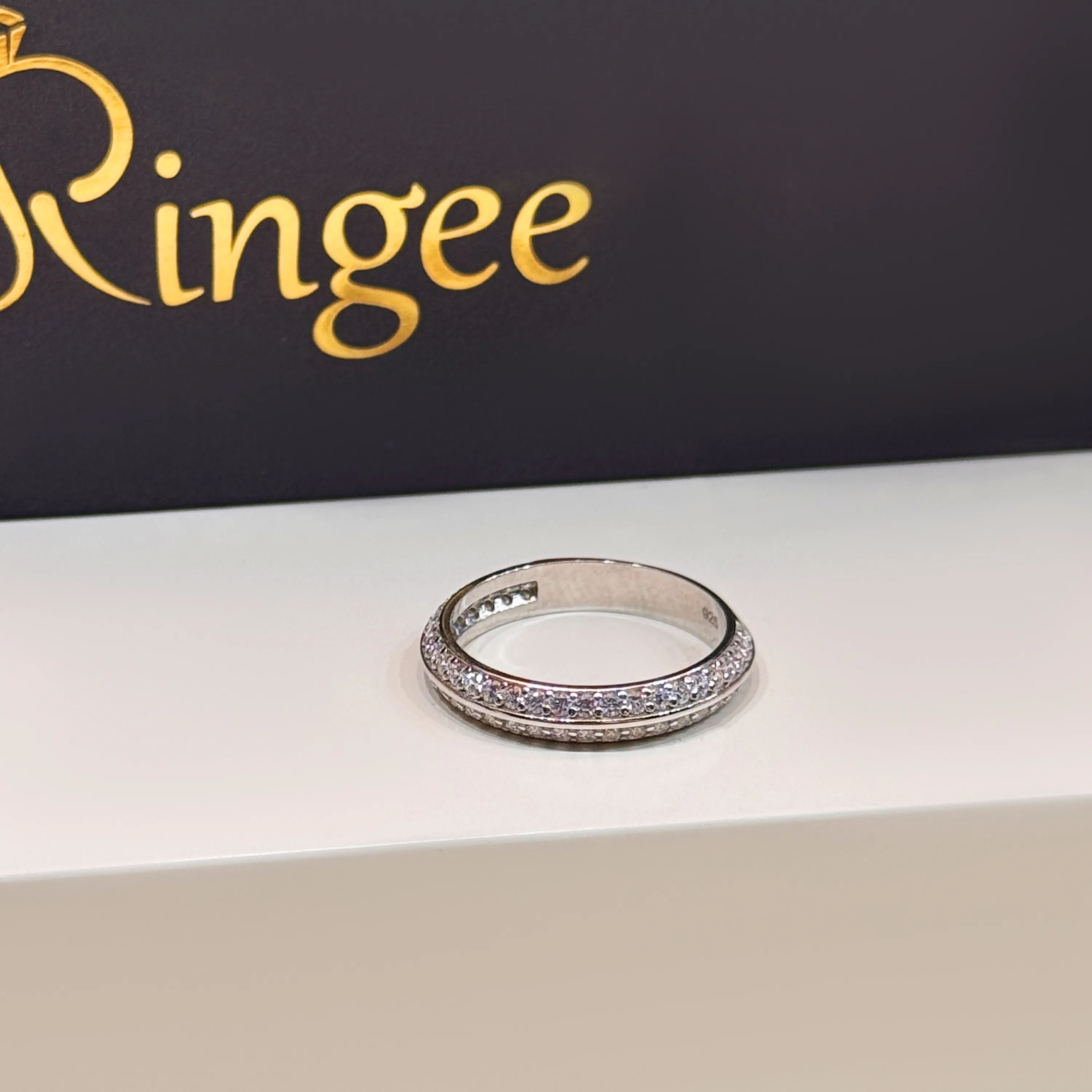 Silver wedding band with Swarovski zircon, 925 sterling silver