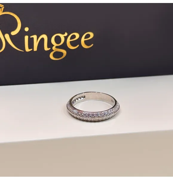 Silver wedding band with Swarovski zircon, 925 sterling silver - (R-0270)