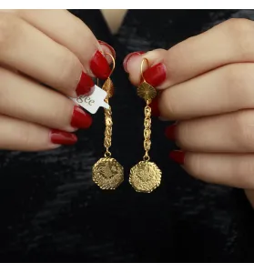 21-karat gold pendant earrings, Turkish made