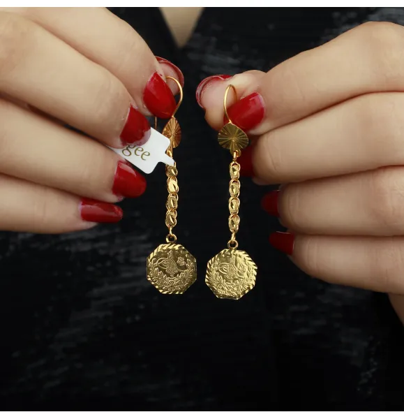 21-karat gold pendant earrings, Turkish made