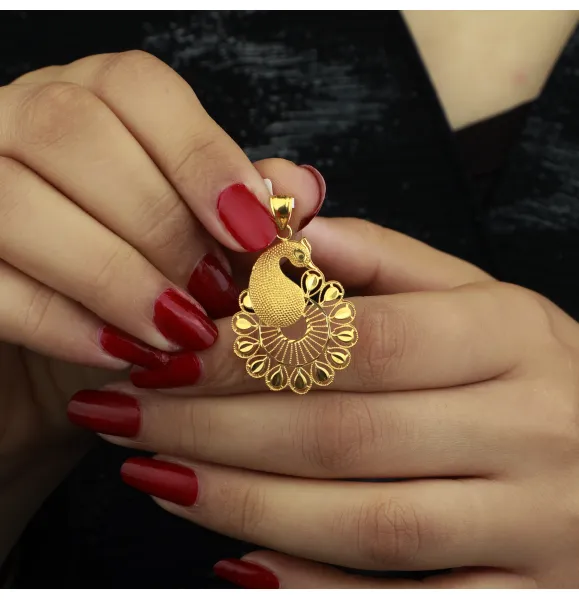 Heart-shaped pendant, 21 karat gold, Turkish made - (S-0143)