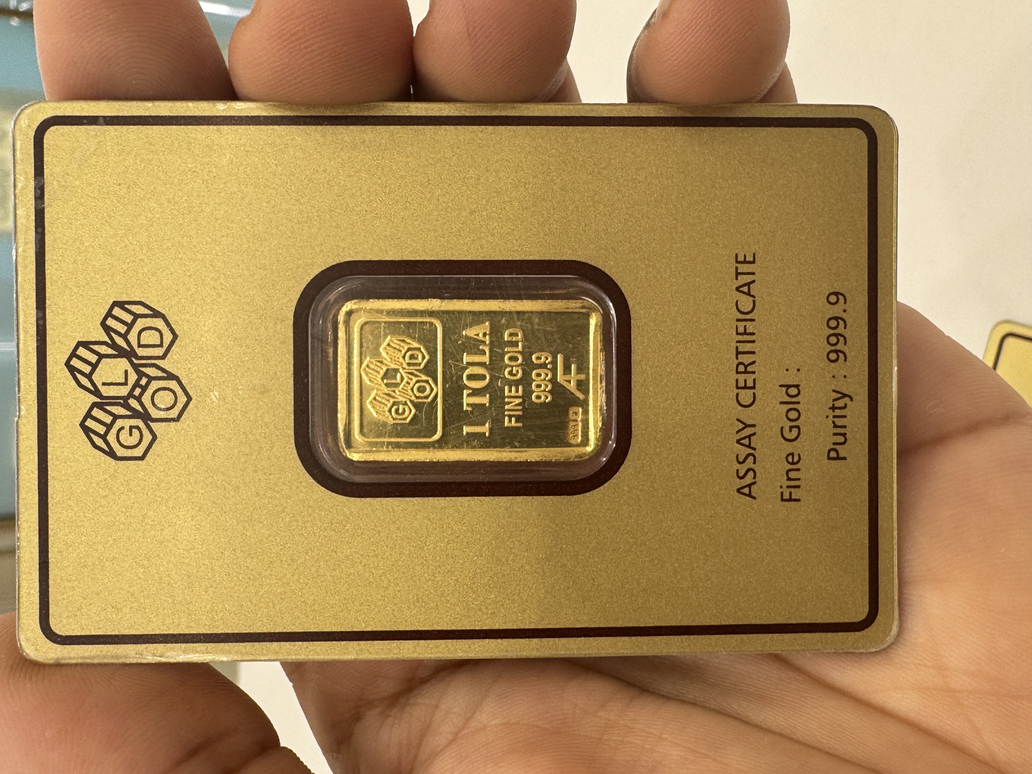 tola 24 karat (9999) gold bar - only purchase by whatsapp 97111978 - (G-0003)