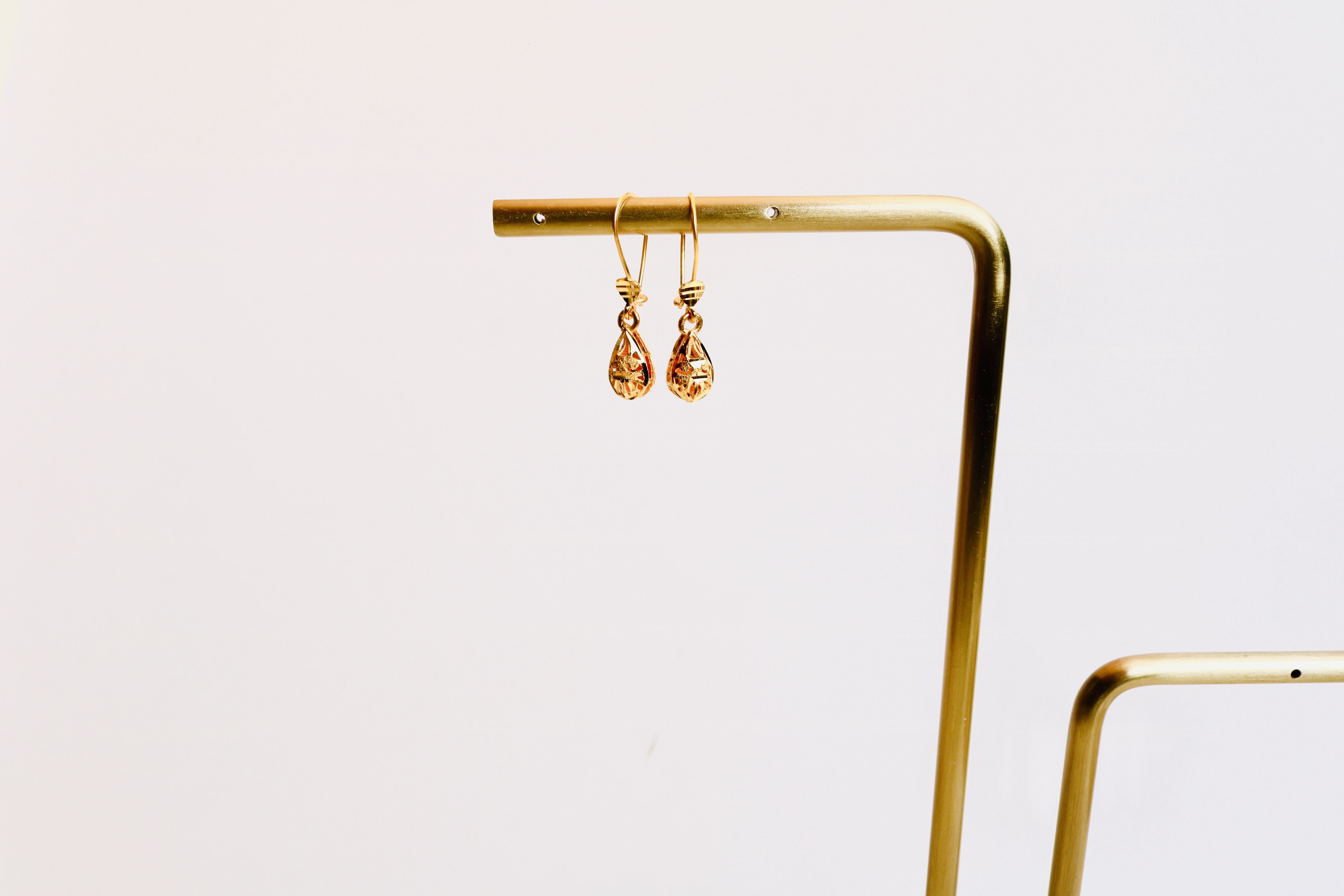 Children's earrings with a 21-karat gold pendant, Turkish made - (H-1447)