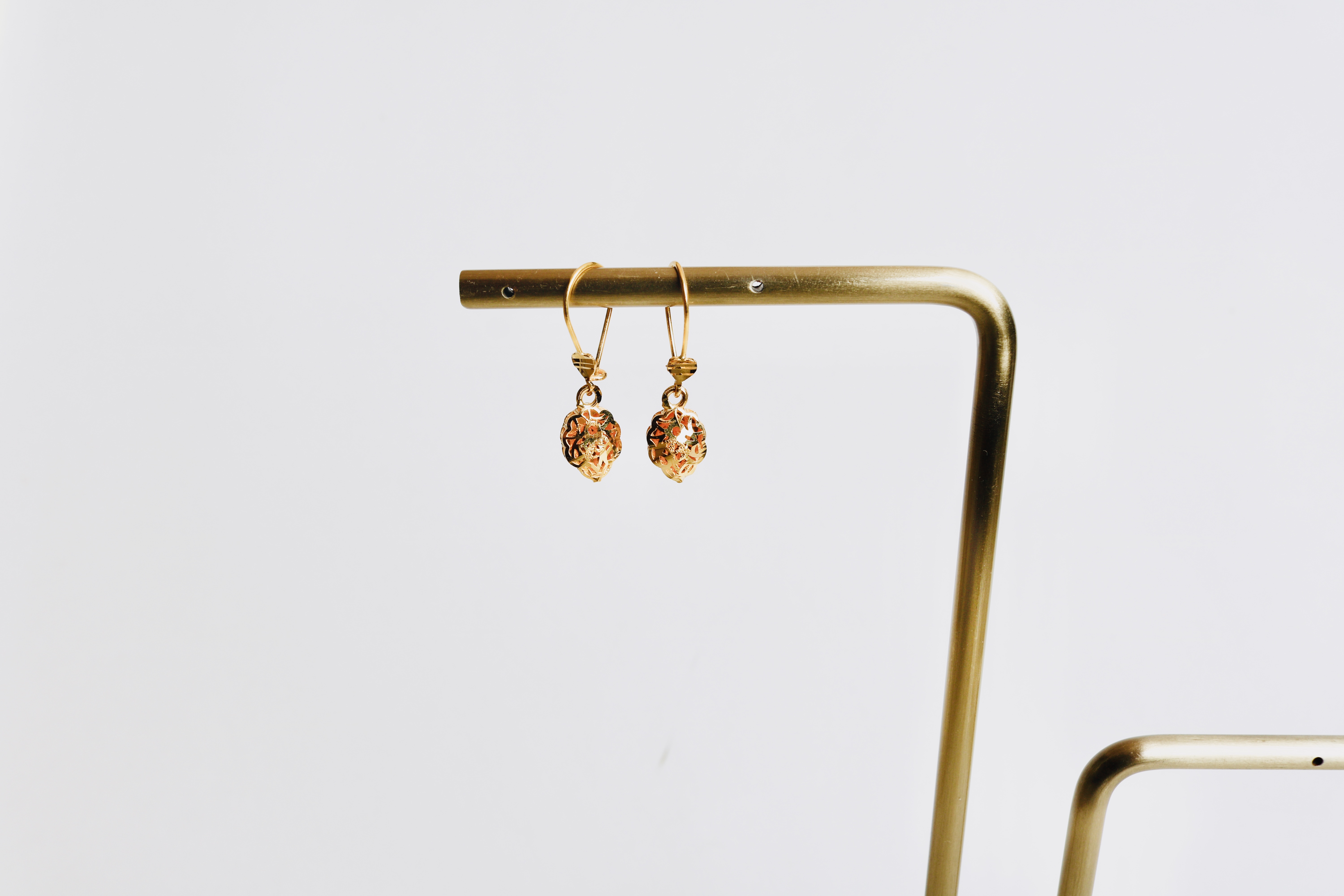 Children's earrings with a 21-karat gold pendant, Turkish made - (H-1448)